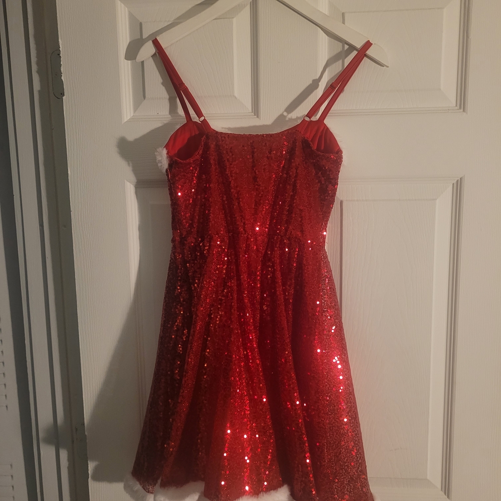 No Boundaries Festive Red Sequin Dress with White Accents - Picture 4 of 6